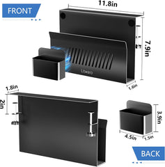 Litwaro Desk Side Storage, No Drill Laptop Holder with Magnetic Pen Holder, Under Desk Laptop Mount with Sticky Headphone Holder, Hanging Desks Organizer Fits Flat Edges 0.4" to 2" (Black)