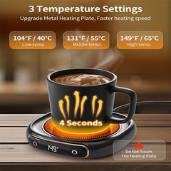 Coffee Mug Warmer, Cup Warmer for Desk with Auto Shut Off, 3 Temp Settings, Mug Warmer for Coffee, Beverage, Milk, Tea, Hot Chocolate, Coffee Warmer Plate in Your Home & Office, Gift (Dark Black)